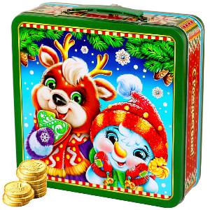 Детский подарок на Новый Год в жестяной упаковке весом 1450 грамм по цене 1194 руб в Стерлитамаке