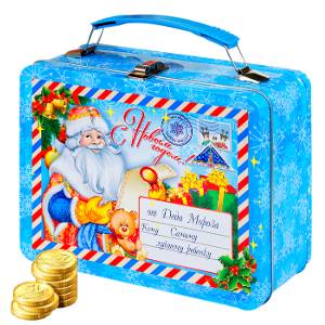 Сладкий новогодний подарок в жестяной упаковке весом 1450 грамм по цене 1373 руб в Стерлитамаке