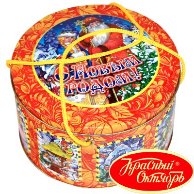 Сладкий новогодний подарок в жестяной упаковке весом 600 грамм по цене 595 руб в Стерлитамаке