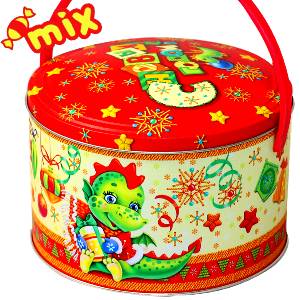 Детский новогодний подарок в жестяной упаковке весом 650 грамм по цене 705 руб в Стерлитамаке